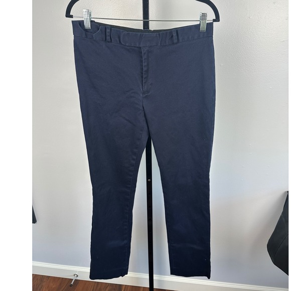 Ralph Lauren Navy Blue Cotton Blend Chinos Mid Rise Women Size 10 Classic Casual